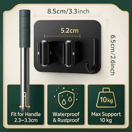 Image of DALUCI Adhesive Broom Holder Wall Mounted - Stainless Steel Mop Holder for Wall Without Drilling | Waterproof & Rustproof Broom Stick Holder Hook for Home, Bathroom & Kitchen (Black, 5 Pcs)