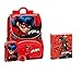 Schoolpack Schulrucksack Miraculous Ladybug erweiterbar + Münzbörse Kiki + Federmäppchen 3 Reißverschluss rot + Tagebuch Schulranzen nicht Datatto 13 x 18 cm Quadrate Rot Schwarz Glitzer Chat Noir