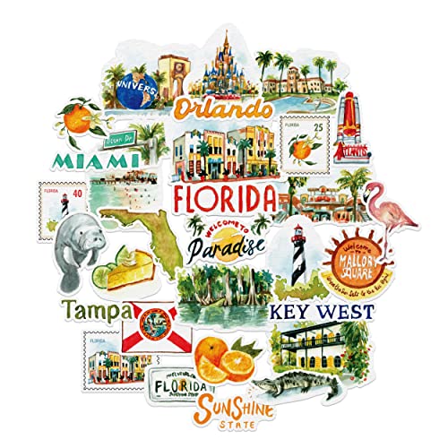 Navy Peony Autocollants de voyage rétro de l'État de Floride (31 pièces) - Aquarelle, étanches, thème américain pour scrapbooks, journaux, valise