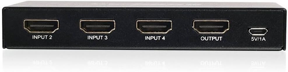 പിൻഭാഗം view of the IOGEAR 4-Port 4K HDMI Switch showing input and output ports