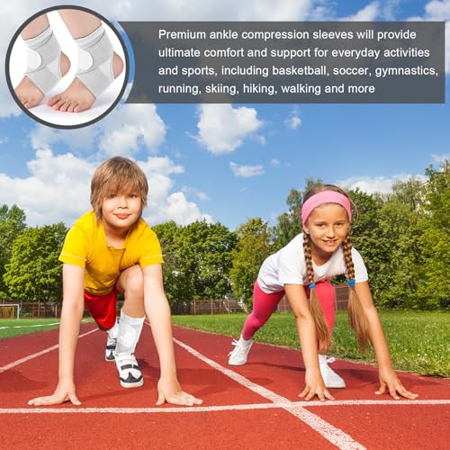 Image of Honoson 2 Pcs Ankle Brace Kid Ankle Support Youth Neoprene Lace up Compression Sleeve Foot Brace Stabilizer with Adjustable Strap for Sport Sprained Plantar Fasciitis Achilles Tendonitis(White,M)