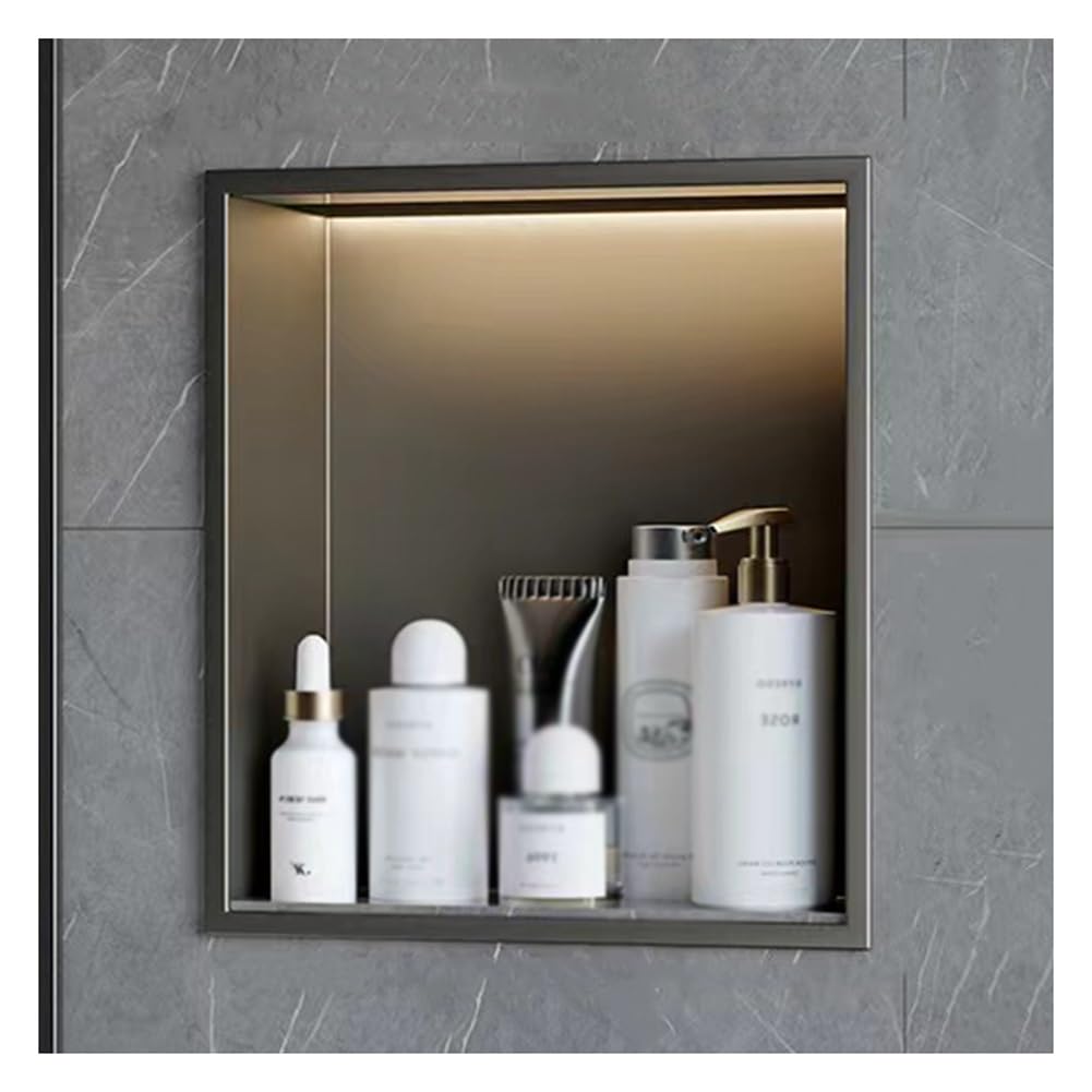 Nicchia da Parete per Doccia in Acciaio Inox con Luce LED, nicchia da Doccia incorporata, nicchia da Parete per Doccia, Nessuna piastrella necessaria per Bagno e Cucina (Grigio, 32x32x12,5 c