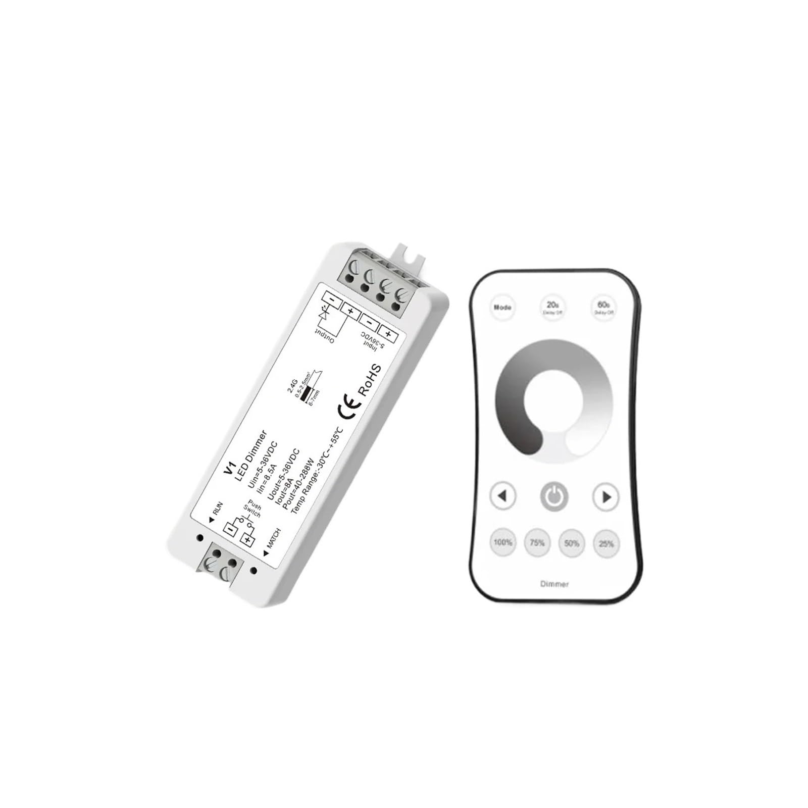 Dimmer LED V1 con mando táctil R6-1 para tiras monocolor COB 5050 y 3528 de 12V 24V