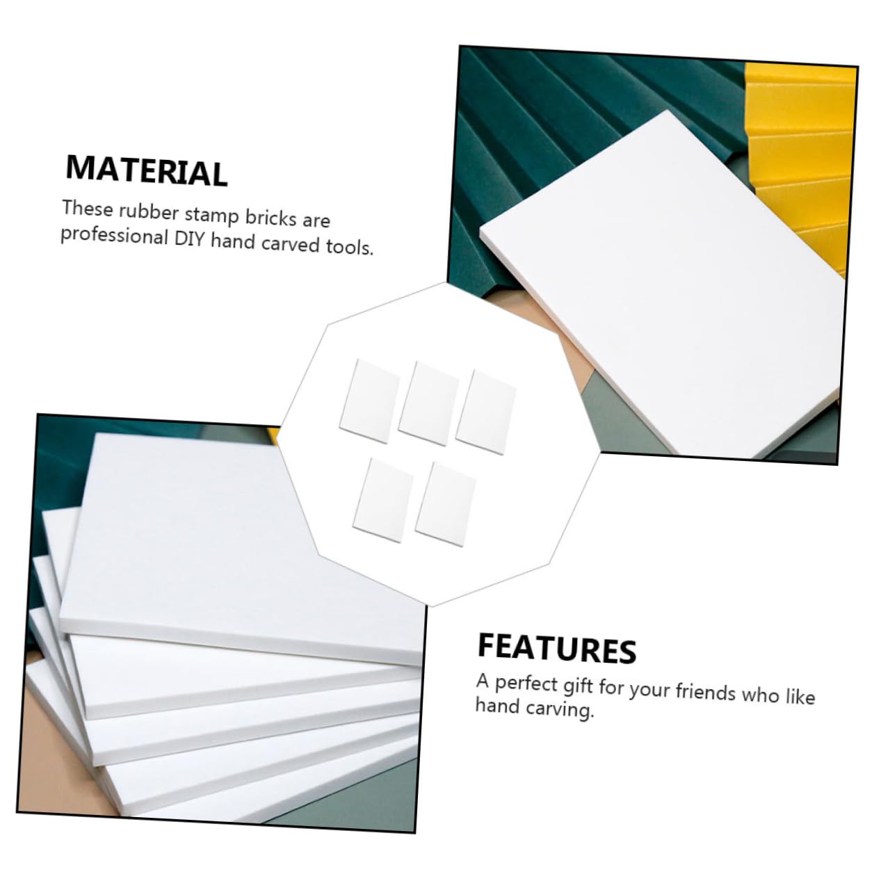 BEBEMOKO 6pcs Hand Carved Rubber Blocks for DIY Stamps White Pink Material Safe for Engraving