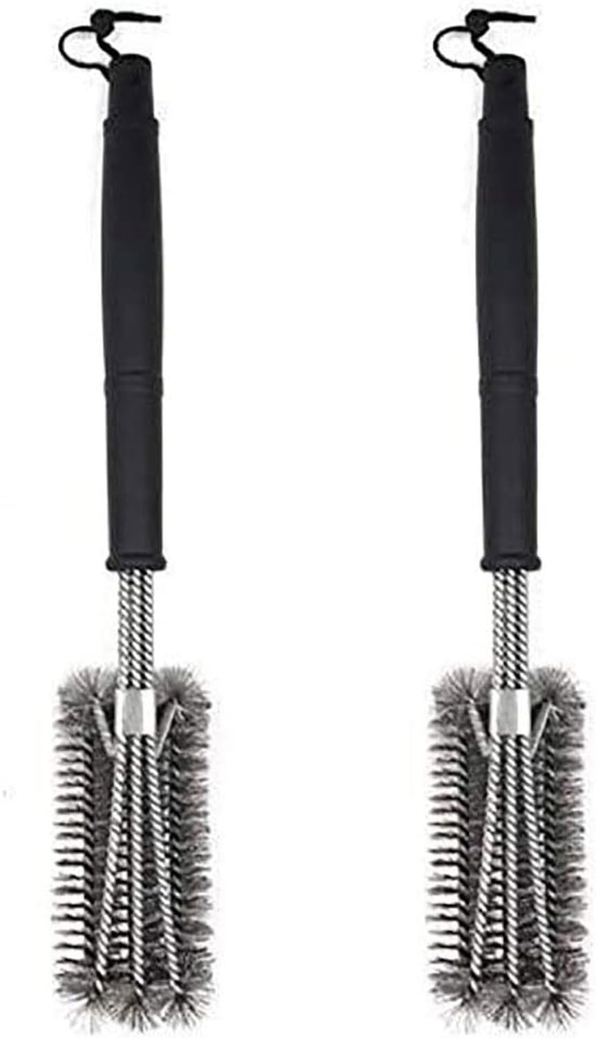 Faozhuo Barbecue Grill Cleaning Brush Outdoor Camping Stainless Steel Wire Bristles with Scraper 2 PCS for BBQ Grill Tools for Families