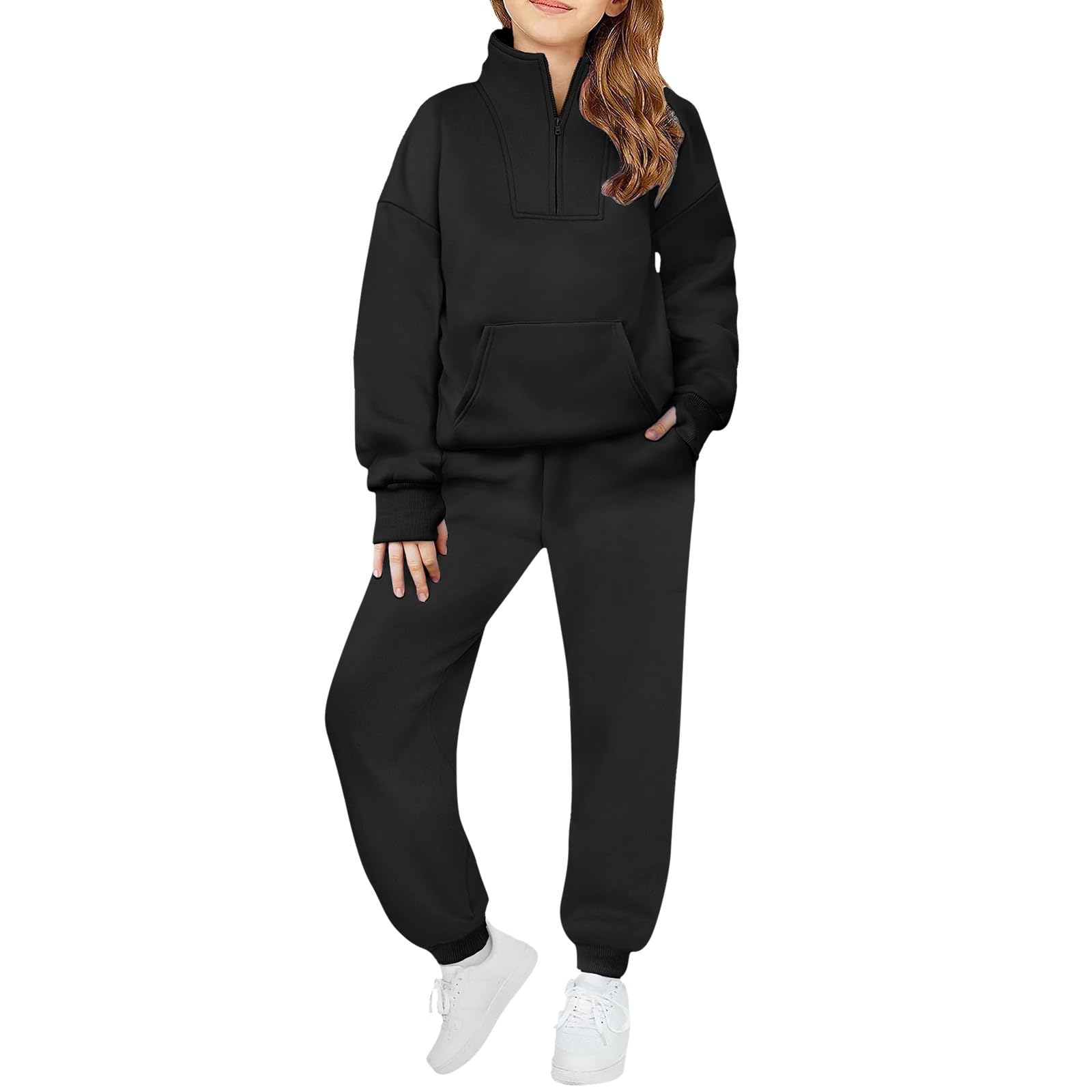 Conjunto deportivo con capucha y media cremallera para niñas