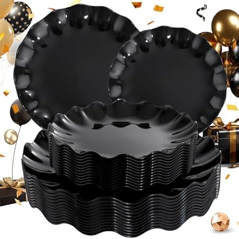 LIYH 24pcs Reusable Black Plastic Plates Cover
