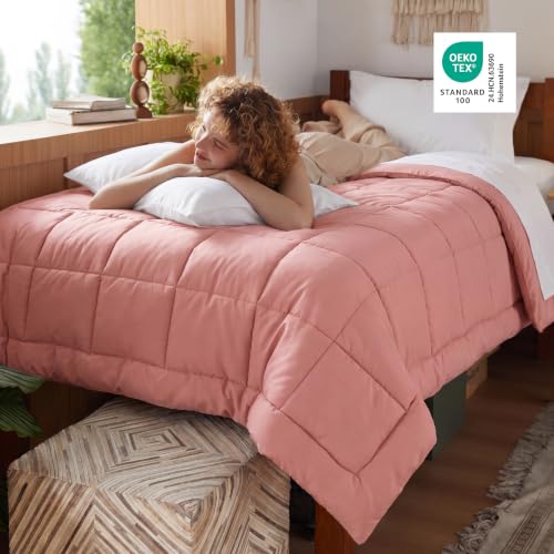 Image of Bedsure Comforter Duvet Insert - Quilted Comforters Twin XL Size, All Season Duvet, GentleSoft Down Alternative Bedding Blanket, with 8 Tabs, Gifts for Women /Men, Dusty Pink, Twin XL 92 x 68 Inches