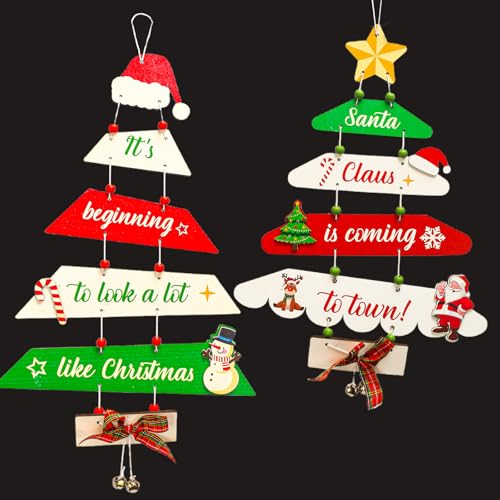 SUNYOK 2 Stück Weihnachten Holz Deko Weihnachtsbaum Hängedeko...