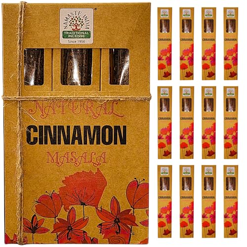 Incienso de Canela, Natural Orgánico sin Tóxicos, 1 Caja Grande de Incienso – 12 Cajetillas de 30 g Cada Una (Total 360 g), Aroma Duradero y Natural. (Canela)