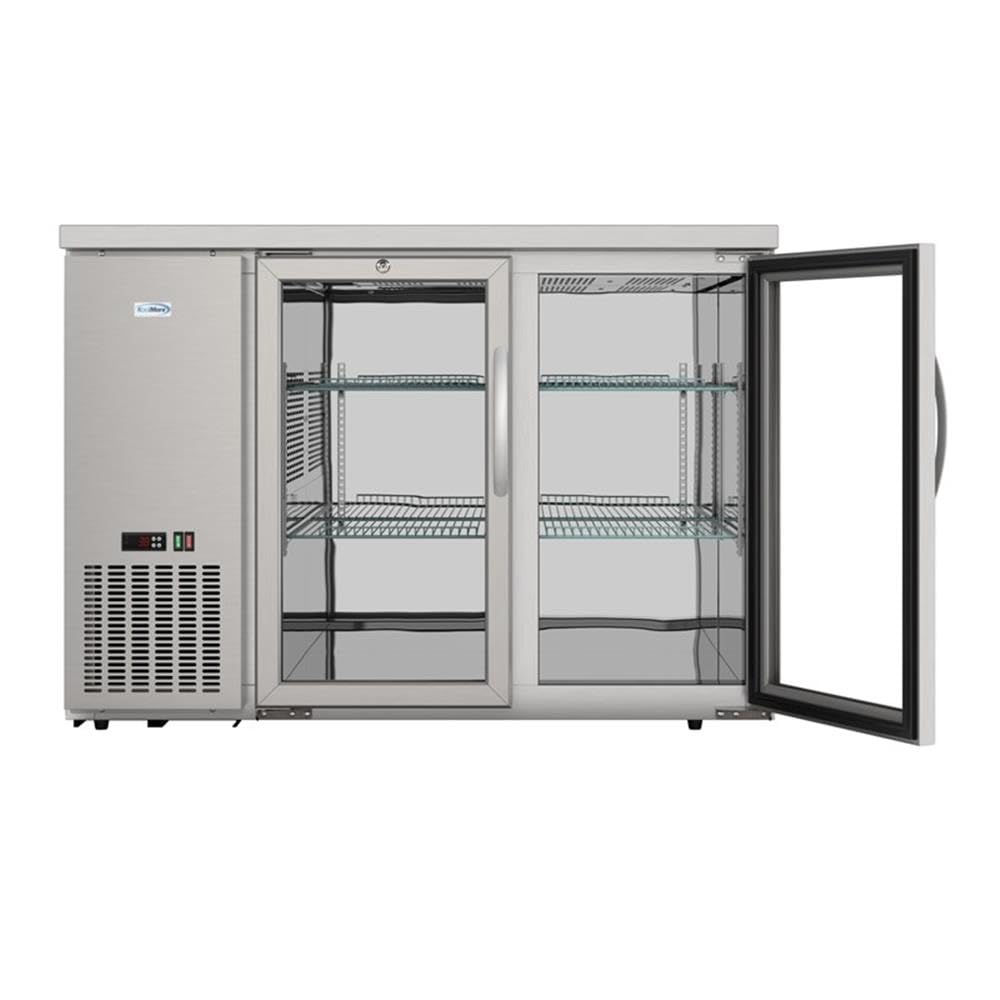 Pemberly Row 47-Inch Back Bar Cooler Refrigerator, 11 Cu. Ft., Stainless Steel, Two Glass Swing Doors, Adjustable Shelves, Digital Temperature Control, Freestanding Commercial Beverage Storage For on Fridge.com - View 2