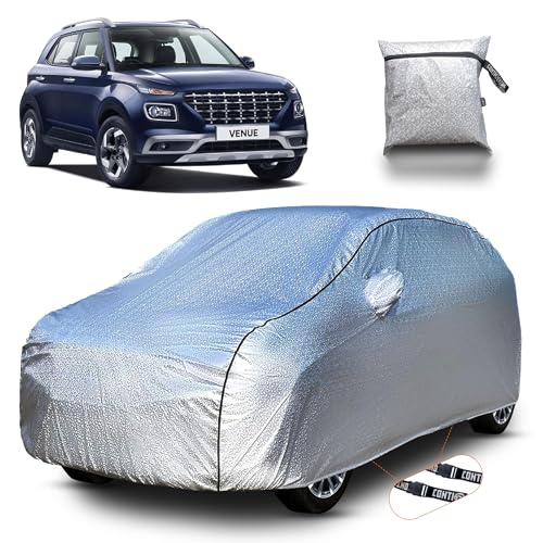 Image of Continental [SilverGuard] Dual Belts Extra Protection Hyundai Venue Body Cover (2016-2022) Build with Triple Stitched, Waterproof & Dustproof Car Cover for Venue (Metallic Silver).