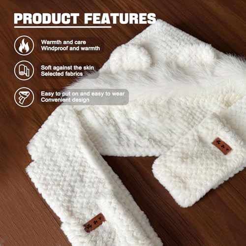 Hat Scarf Gloves Set for Women Winter, Plush Fleece Bear Neck Warmer 3-in-1 Accessory for Skiing Snowboarding3