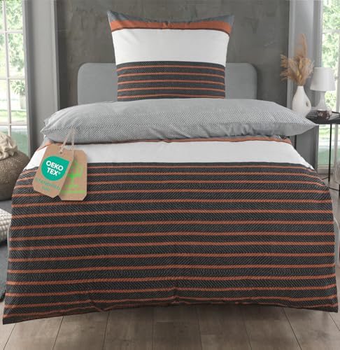 MALIKA Bettwäsche 135x200 Baumwolle Sets, Bettbezug 135 x 200 cm, Kissenbezug 80x80 cm, Renforcé, Oeko-TEX Bettwäsche mit Reißverschluss