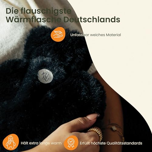 KUNU® die besondere Wärmflasche - 1l - inkl. Geschenkverpackung - mit extra Bezug - unwiderstehlich flauschig - perfekt für Erwachsene und Kinder - auslaufsicher und getestet