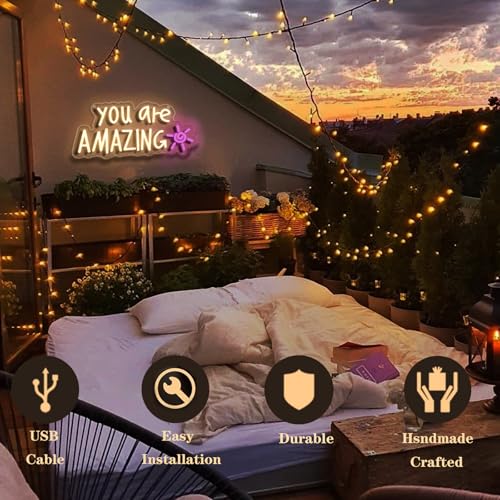Image of You Are Amazing Neon Sign,Classroom Teen Room Wall decorations | Silicone Light Strips, Acrylic Sheets,USB Interface,Size: 13.6 in* 8.4 in,Wall Decorations in Classrooms and Teengirls' Rooms