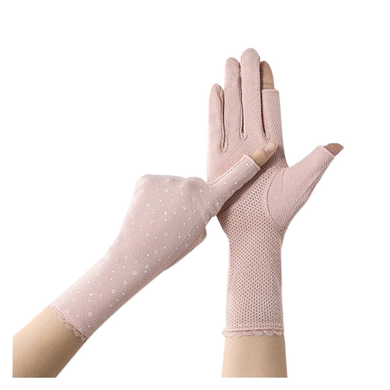 ZSLKDL Women Half Fingers Gloves Sunscreen Glove Breathable Thin Gloves Fingerless Driving Glove(E)