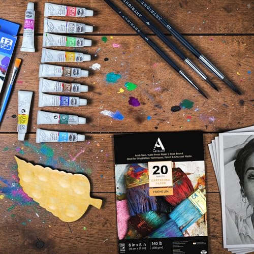 Image of 36 Pcs Painting Kit for Beginners & Kids with 3 Paint Brushes, 20 Mixed Media Papers, 1 Painting Palette, Artists Acrylic Color Set of 12 (6ml each)
