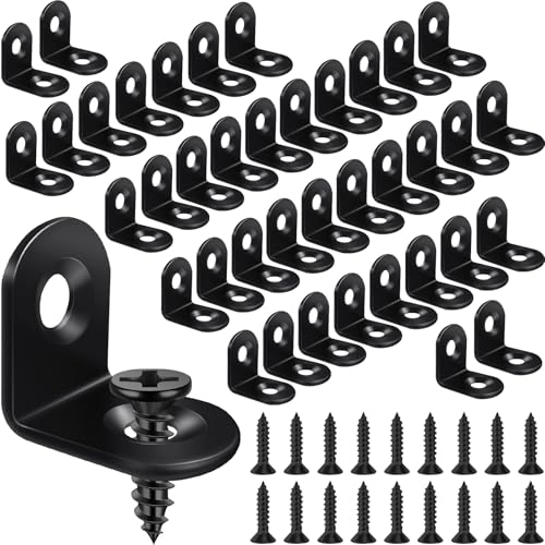 40PCS Black L Bracket Corner Brace Stainless Steel Corner Bracket 90 Degree Metal Right Angle Bracket Small L Brackets for Shelves Wood Furniture Cabinet Drawer with 80PCS Screws (0.79 x 0.79 in)