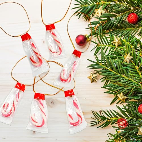 Mini Zuckerstangen Baumanhänger essbar Erdbeer Geschmack - 24 Stück - Candy Cane Weihnachtsbaum Anhänger zum Essen - Christbaum Schmuck Weihnachts Deko Süßigkeiten Bonbon