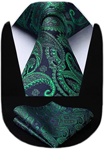 Image of HISDERN Extra Long Ties for Men Classic Floral Tie and Pocket Square Elegant Silk Necktie Handkerchief Set Wedding Party