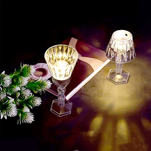 Image of MeeTo Cordless Table Lamp, Portable Crystal White Glass Plastic Lamps with Golden Bulb Light for Desk Reading, Bedroom, Living Room, Restaurant, Outdoor, Office, Small Nightstand Lamp (Pack of 1)