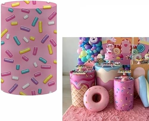 Sweet Sprinkles - Cubiertas de zócalo de cilindro para donas y dulces, decoraciones para fiestas temáticas de dulces, cubierta de pedestal, baby