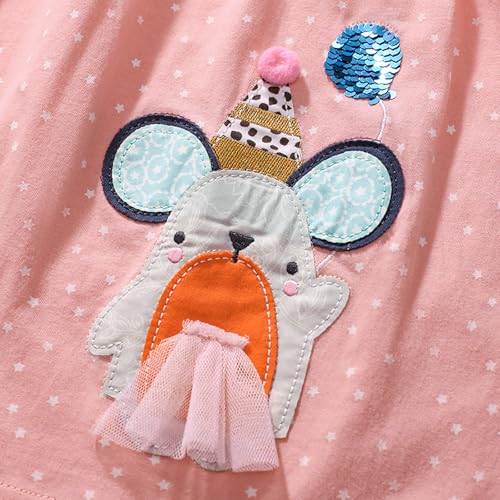 Image of HILEELANG Toddler Girl Short Sleeve Easter Dress Cotton Casual Jersey Shirt Playwear Applique Dress