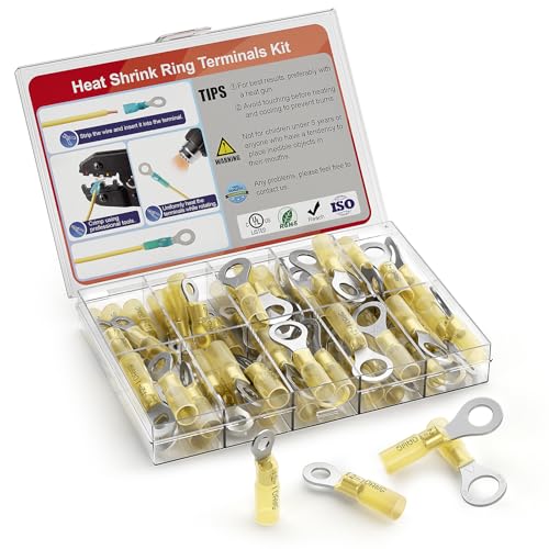 AIRIC 12-10 AWG Heat Shrink Ring Terminals Kit 10, 1/4