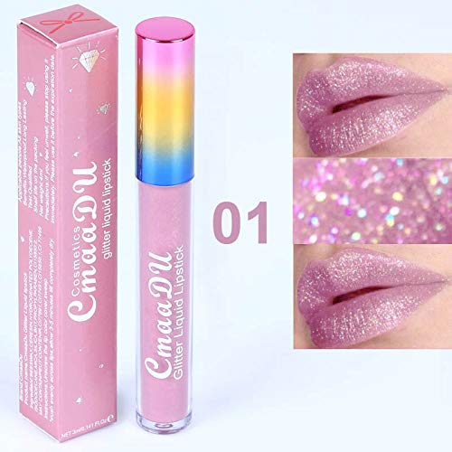 Mererke_Pretty Glitter Flip Liquid Lipstick，Shimmer Lip Gloss Metal Lipstick,Primers Waterproof Moisturizing Liquid Lipstick,Long Lasting Glitter Lip Tints (1)