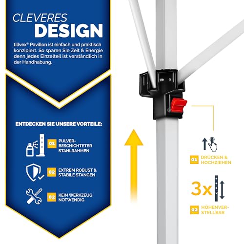 tillvex Pavillon 3x3m waterdicht | Pop-Up vouwpaviljoen in hoogte verstelbaar | tuintent UV-bescherming 50+ | partytent met tas voor tuin (crème) - Afbeelding 3