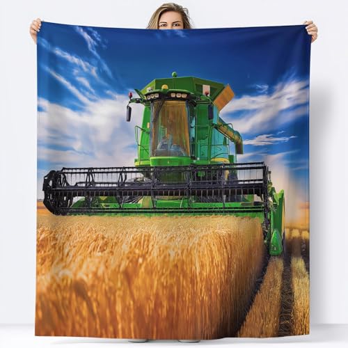 Azul Cielo Manta Franela para Cama 180 x 200 cm Campo Cosechadora Arrozales Manta de Microfibra Suave Cálida Transpirable, para Cama sofá Oficina Coche Viajes Camping