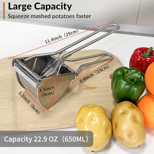 Potato Ricer, Potato Masher, Larger 22oz Heavy Duty Potato Ricer Stainless Steel Make Fluffy Mashed Potatoes, Comfort Handle Ricer For Mashed Potatoes for Baby Food, Fruit juices - Thumbnail 2