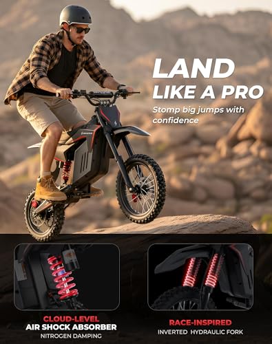 Image of Skeri Electric Dirt Bike for Adults & Teens, 14 inch /12 inch Fat Tire 3200W Motor 37MPH Off-Road EBike, 48V 21Ah Battery Hydraulic Disc Brakes Dual Suspension IPX5 Waterproof, Fit for Age 13+ -Red