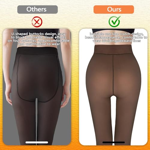 Image of Caprilite Women Fleece Lined Tights-Fake Translucent Leggings High Waist Pantyhose Sheer Thick Warm Tights For Winter