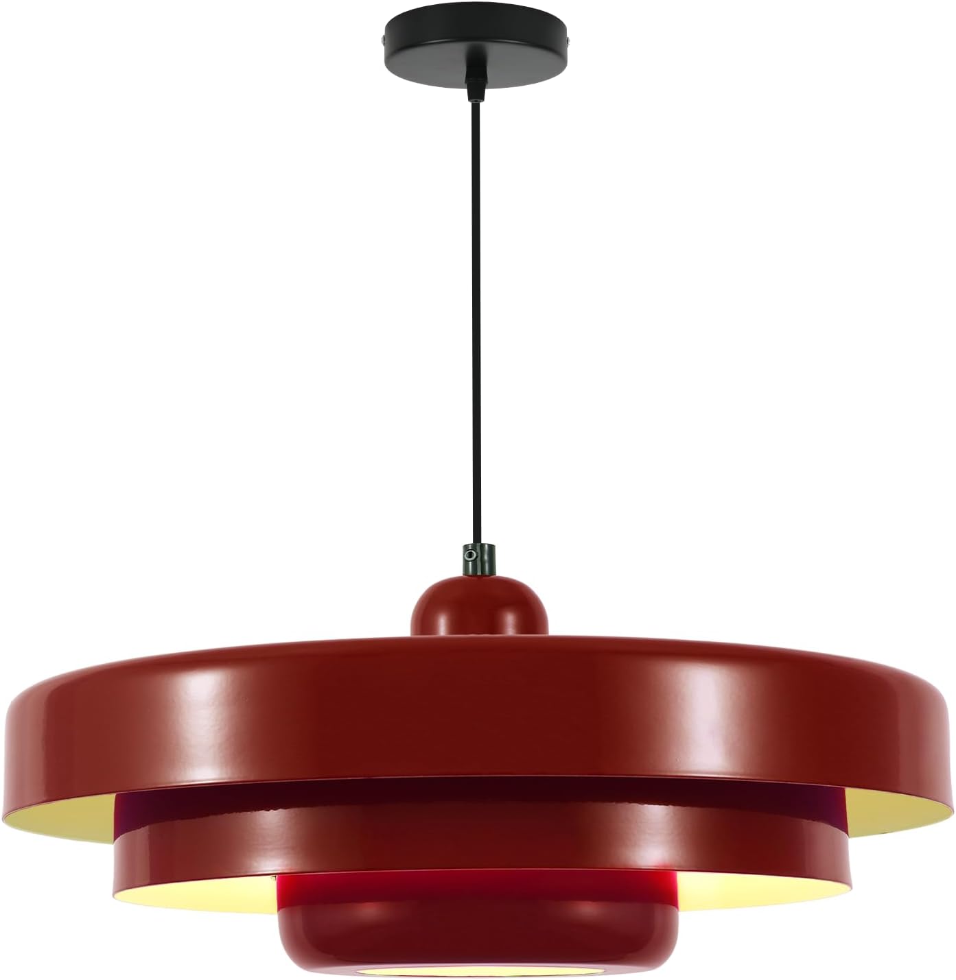 Mid Century Ceiling Light Vintage Large Ceiling Hanging Light with 3-Layer Red Metal Shade, Industrial Pendant Lights for Bedrooms Living Room Hallway Red, Large