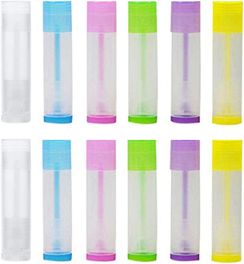 48 Pieces Lip Balm Empty Container Clear Tubes with Twist Bottom and Top Cap,Lip Balm Empty Containers Plastic DIY Lip Gloss Tubes Lipstick Bottle Container,Homemade Lip Balm (5 g 6 Colors)