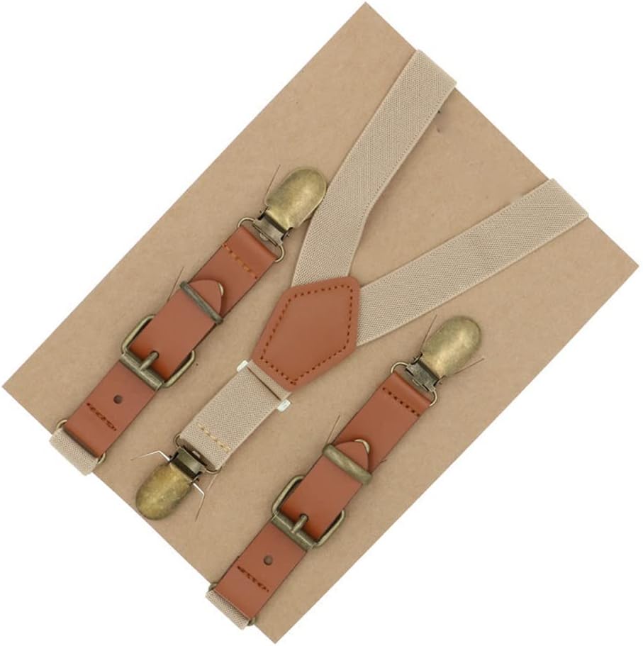 Leather Suspenders Fashion Braces Strong Metal Clips Suspensorio Elastic Strap Brown