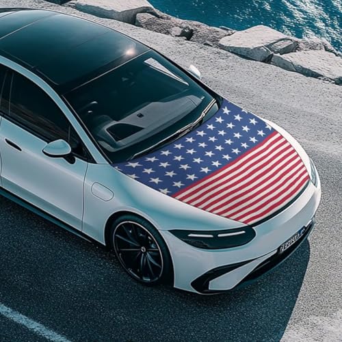 Image of Hood Covers for Cars All-Season Protection Fabric Hood Cover Stretch Polyester Fabric Cover American Flag Removable Automotive Accessories Ft Fits Most Cars