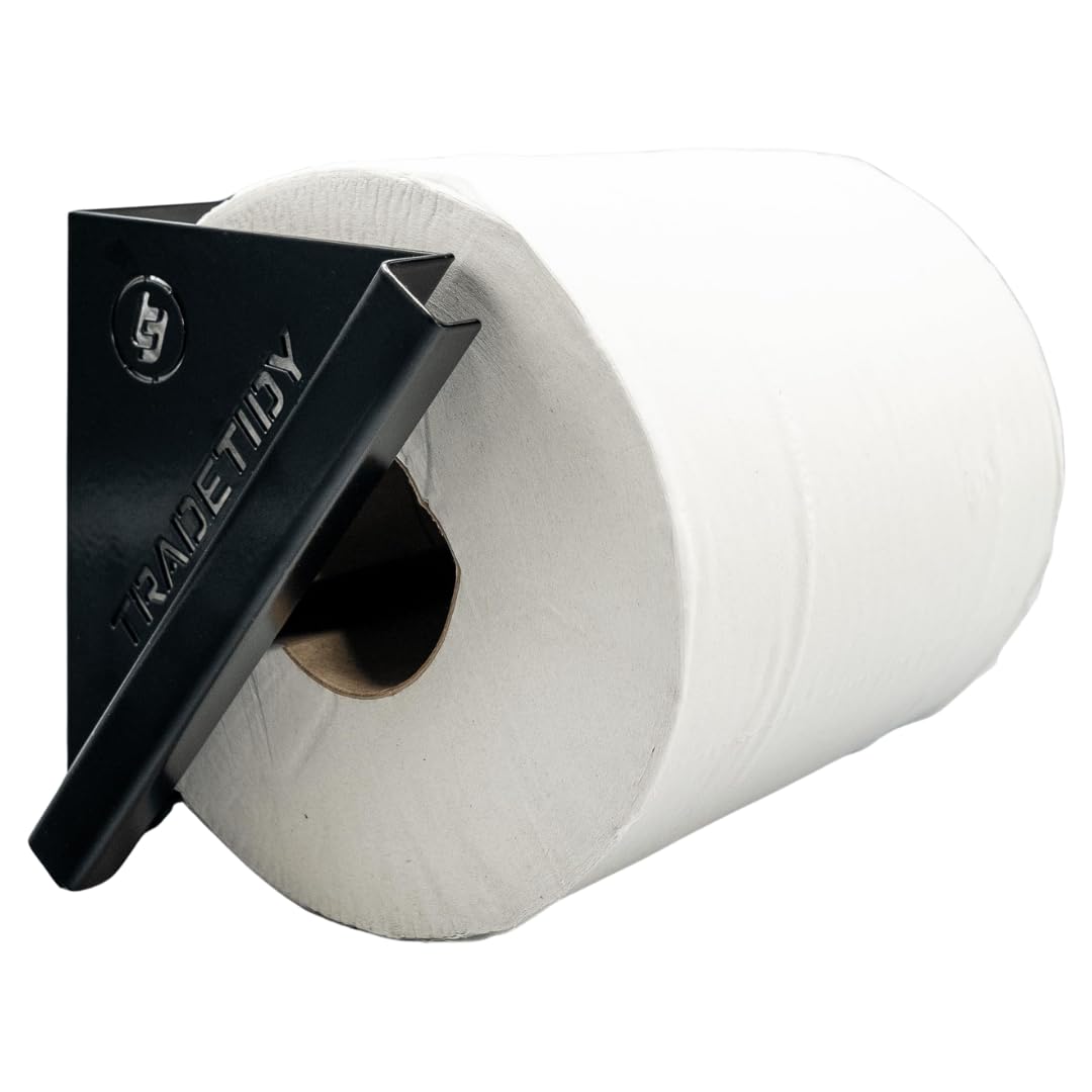 Tradetidy Black Steel Paper Towel/Roll Dispenser – Heavy-Duty Wall-Mounted Holder for Vans, Garages & Workshops – Fits Paper Towel Rolls up to 200mm Wide – Made in the UK