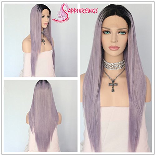 Sapphirewigs Holiday Present Black Ombre Light Purple Blogger Internet Celebrity Daily Makeup Synthetic Lace Front Wigs