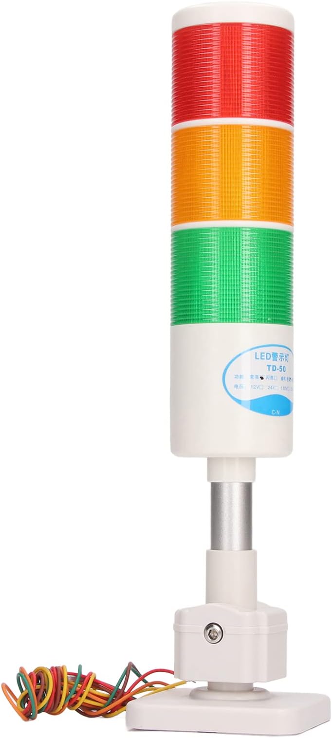 Industrial Light, DC 12V/24V 3 Layers Column LED Tower Stack Light with Buzzer, Steady & Flashing Safety Industrial Warning Light Andon Light (Red/Yellow/Green) (24V)