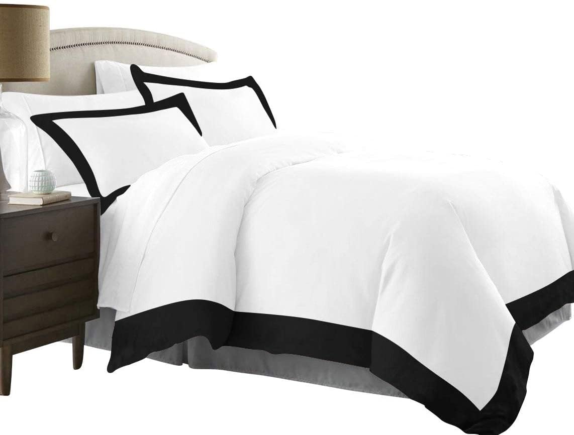 Rajai/Blanket/Duvet Cover with Zipper Closure and 2 Pillow Cover 100% Egyptian Cotton, 400 Thread Count, 3PC Set Stylish Two-Tone Color-White/Black Solid,King Size.-image-49