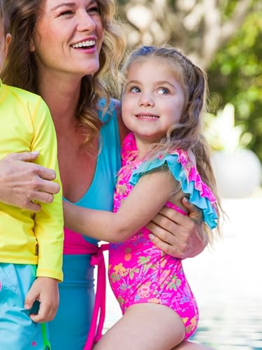 Image of RuffleButts Girls UPF50+ Sun Protection Ruffle V-Back One Piece Swimsuit