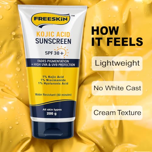 Image of Free Skin Kojic Acid Sunscreen SPF 30+ | Fades Pigmentation & Dark Spots | High UVA Protection | Enriched with 1% Kojic Acid, 1% Niacinamide & 1% Hyaluronic Acid | Suitable for All Skin Types | 200g