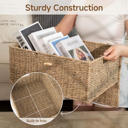 Image of StorageWorks Wicker Basket with Lid, Storage Baskets with Lids, Seagrass