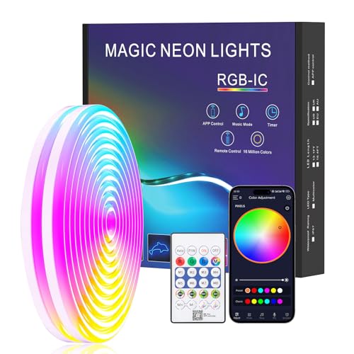 TK99SW Neon Striscia LED 3 Metri, RGB-IC Striscia Luminosa Cambia Colore, Impermeabile Flessibile Neon LED Strisce Silicone con APP e Telecomando per Cortile, Giardino, Halloween, Natale