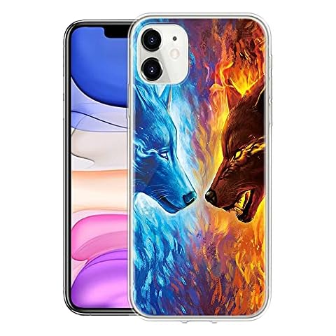 Pnakqil Case for Samsung Galaxy A22 5G 6.6-inch, Soft Clear TPU Silicone Shockproof Bumper Protective Case Transparent with Cute Pattern Slim Cover Back Phone Case, 2 Wolves Cover