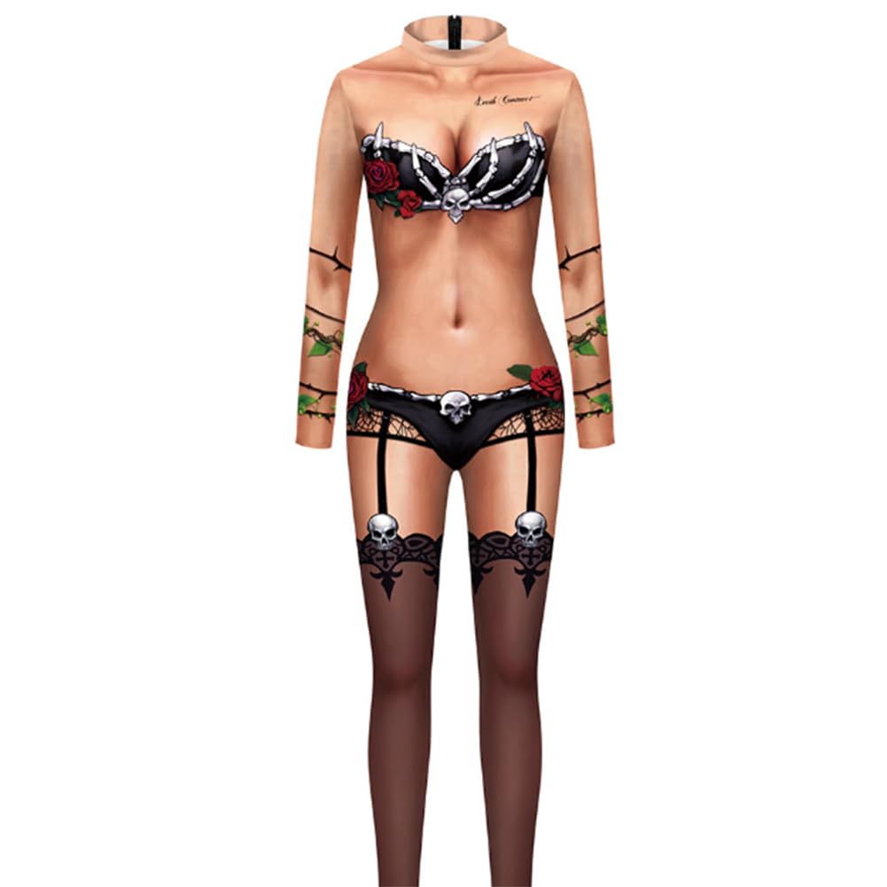 Jpxjgt Women's Bodysuits 3D Print Costume Stretch Skinny Catsuit Overal Jumpsuit (,Nude) Nude