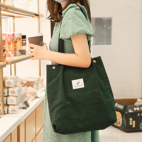Etercycle Cord Umhängetasche Damen, Schultertasche Groß Cord Tasche Lässige Tote Handtasche Fashion Stofftasche für Alltag, Büro, Schulausflug und Einkauf (Dunkelgrün)